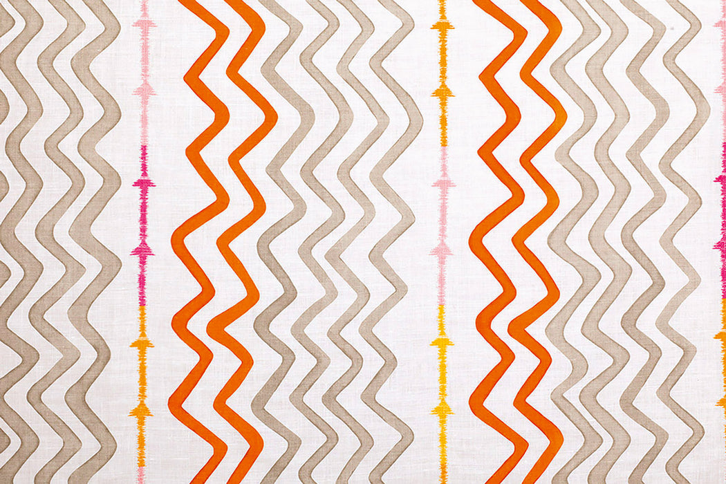 Christopher Farr Rick Rack Indoor Printed Embroidered Orange Fabric Sample