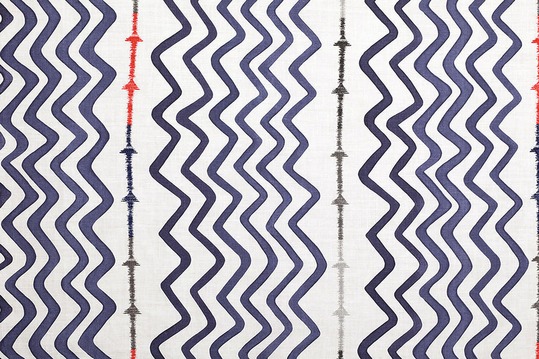 Christopher Farr Rick Rack Indoor Printed Embroidered Indigo Fabric Sample
