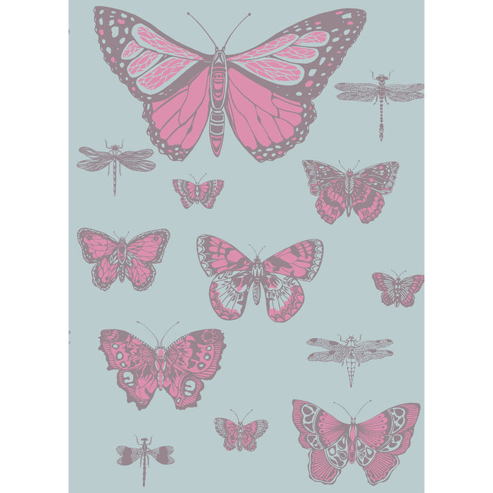 Cole & Son Butterflies & Dragonflies Pink On Blue Wallpaper Sample 103/15062.CS.0