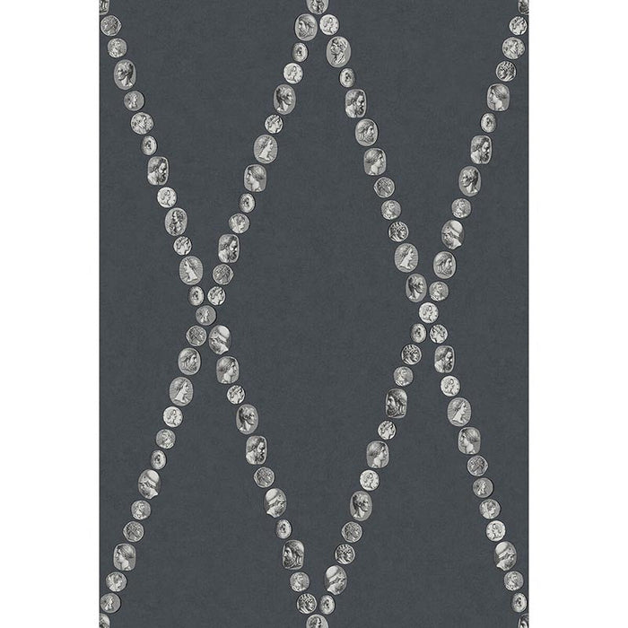 Cole & Son Cammei Silver On Ink Wallpaper Sample 123/4017.CS.0
