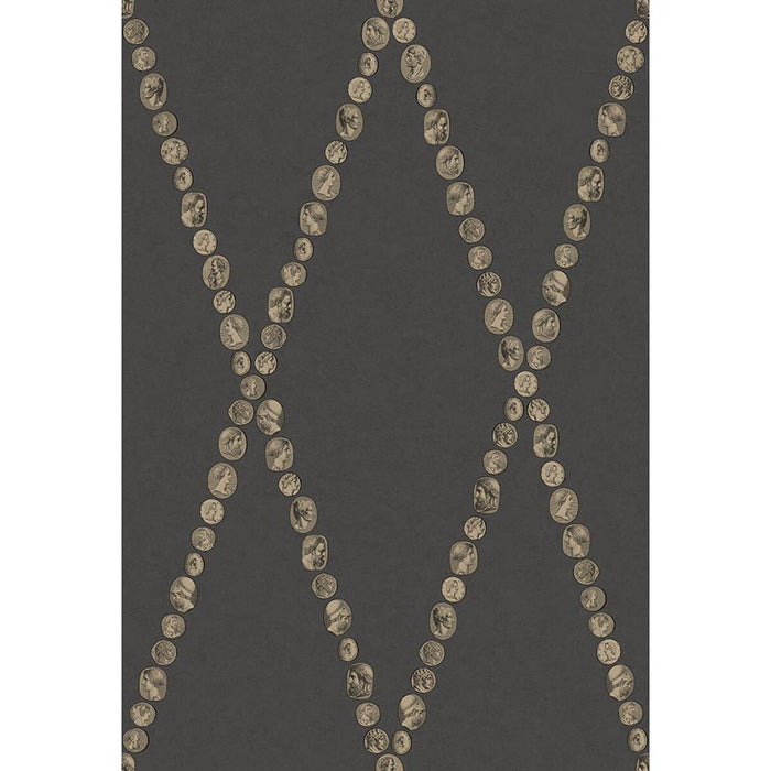 Cole & Son Cammei Gold On Charcoal Wallpaper 123/4018.CS.0
