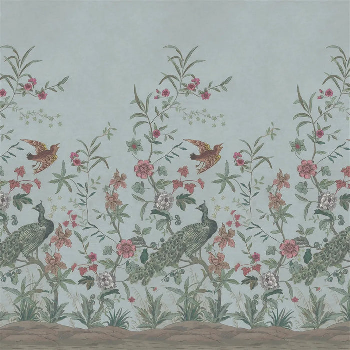 John Derian Peacock Toile Scene 1 Panel 2 Wallpaper PJD6013-02