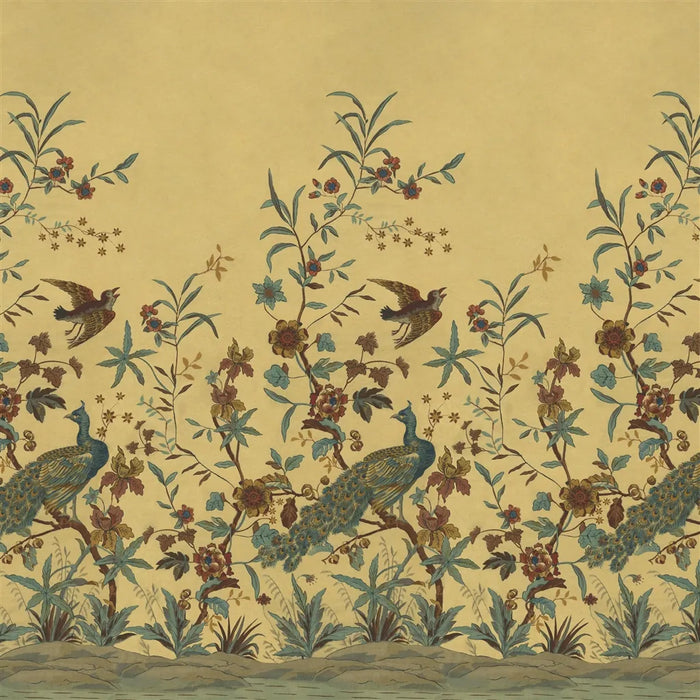 John Derian Peacock Toile Scene 1 Panel 1 Wallpaper PJD6013-01