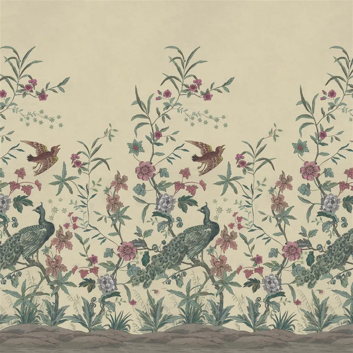 John Derian Peacock Toile Scene 1 Panel 3 Wallpaper PJD6013-03