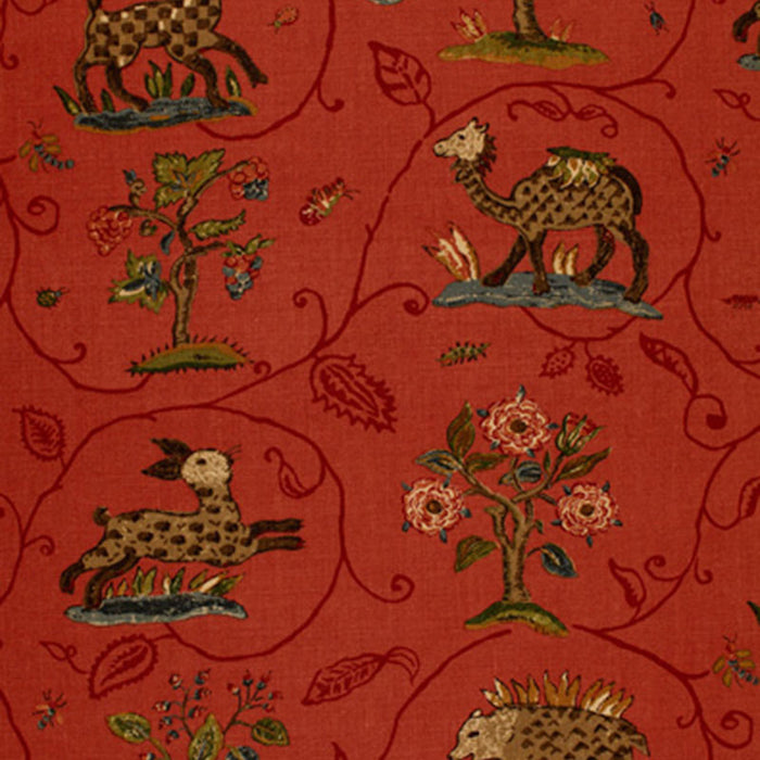 Schumacher La Menagerie Flame Red Fabric Sample 172762