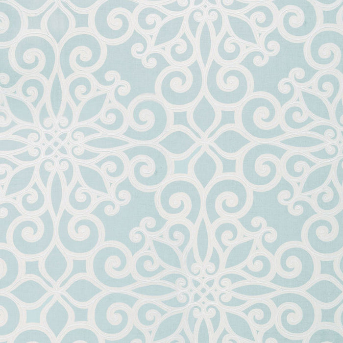 Schumacher Rosegate Embroidered Print Aquamarine Fabric 174560