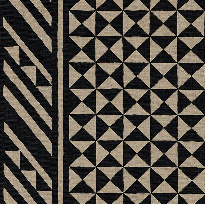 Schumacher Nuba Black On Natural Fabric Sample 176300