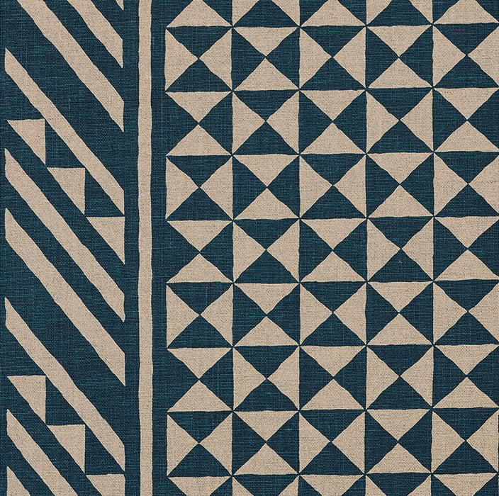 Schumacher Nuba Indigo On Natural Fabric Sample 176302