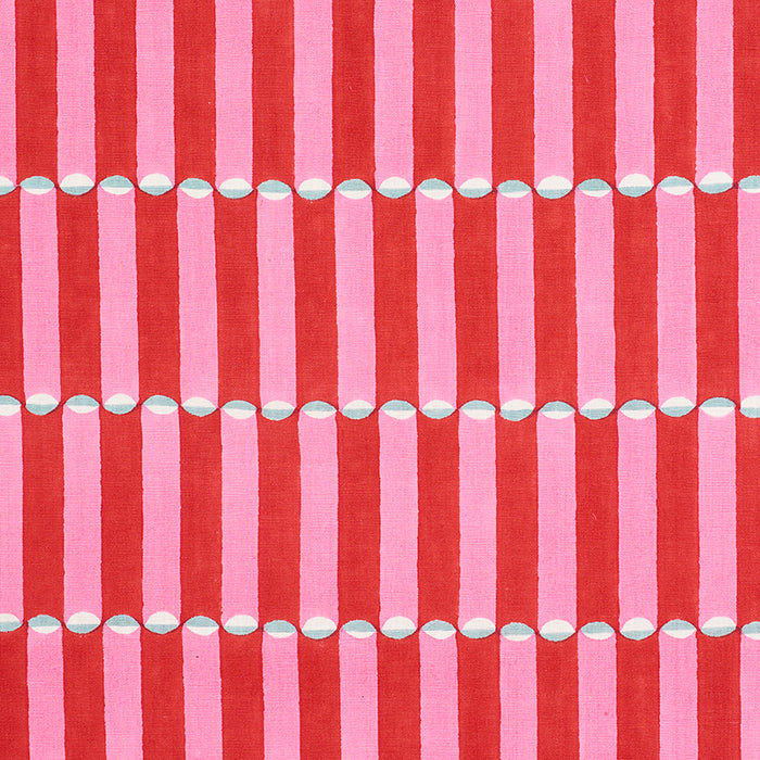 Schumacher Luna Hand Block Print Pink & Red Fabric Sample 179280