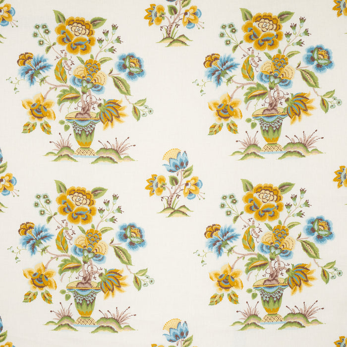 Schumacher Ashford Linen Ochre And Sky Fabric 180042
