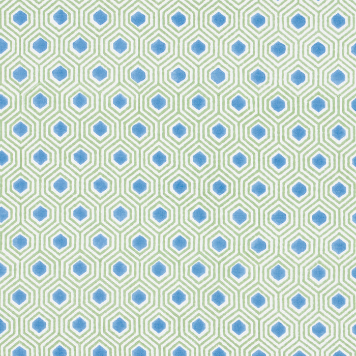 Schumacher Otis Hand Print Green & Blue Fabric 180371