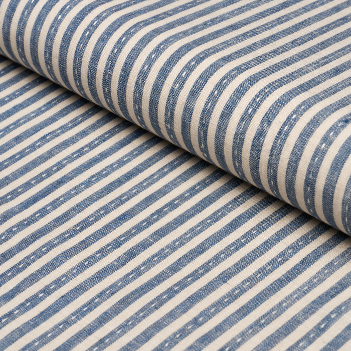 Schumacher Mathis Ticking Stripe Indigo Fabric Sample 180593