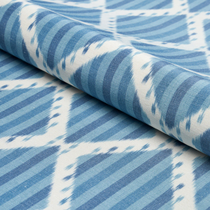 Schumacher Kai Striped Ikat Blue Fabric 181290