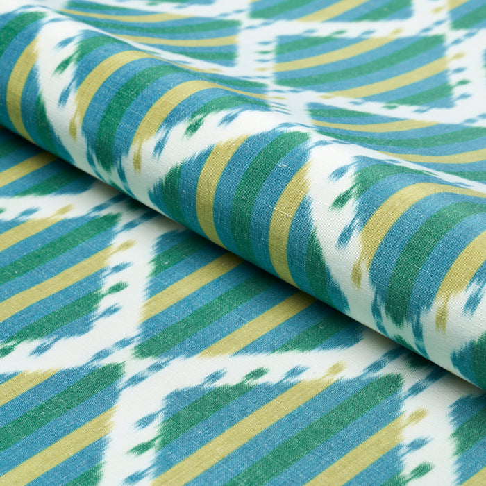 Schumacher Kai Striped Ikat Green Fabric 181291