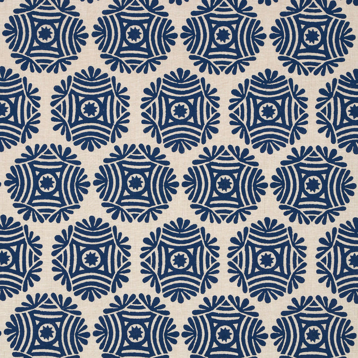 Schumacher Gilded Star Block Print Navy On Natural Fabric 181541
