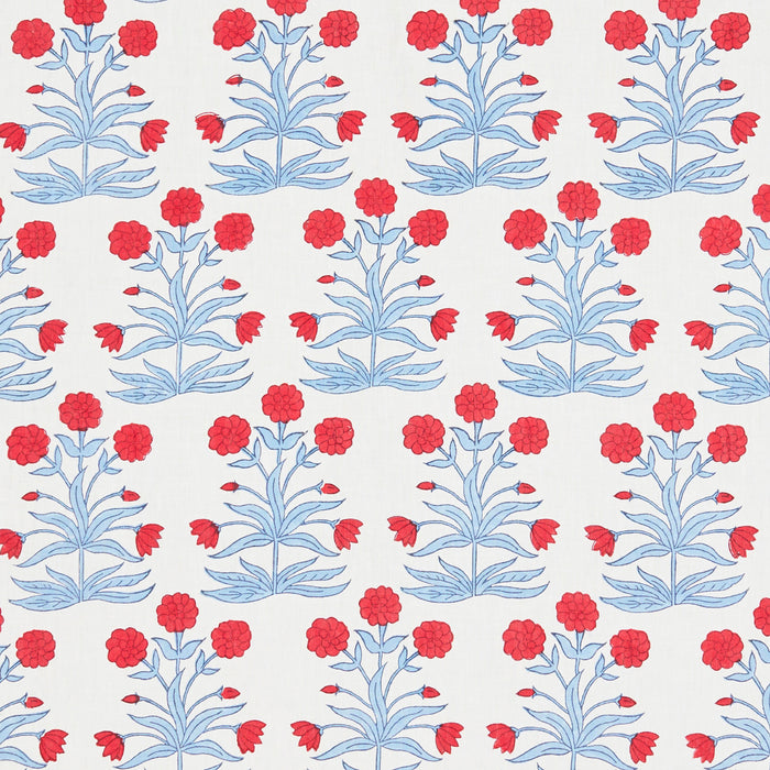 Schumacher Mughal Hand Block Print Crimson Sky Fabric Sample 181780
