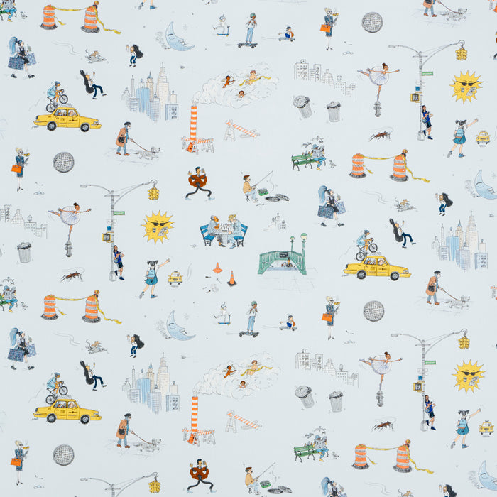 Schumacher Joana Avillez's Street Scenes Multicolor On Sky Blue Fabric 182330