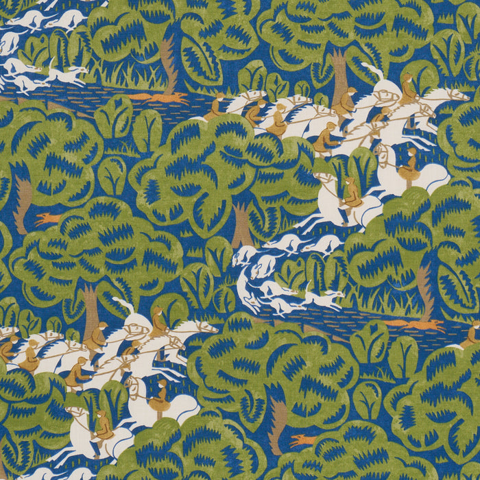 Schumacher Margaret Schloeman's Fox Chase Navy & Green Fabric 182341