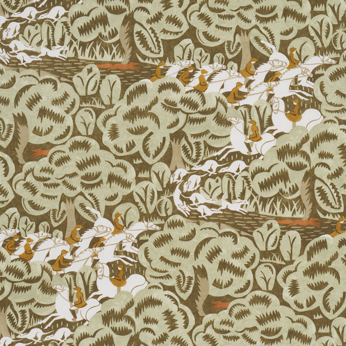Schumacher Margaret Schloeman's Fox Chase Sage & Soft Brown Fabric 182342
