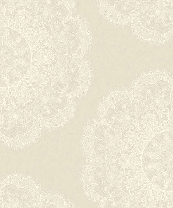 Seabrook Designs Lace Medallion Pearl And Off-white Wallpaper Sample 2010907