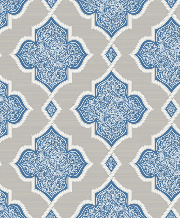 Seabrook Designs Trellis Silver, Blue, And Glitter Wallpaper Sample 2011202