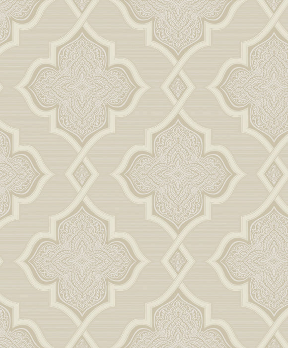 Seabrook Designs Trellis Beige, Ivory, And Glitter Wallpaper Sample 2011207