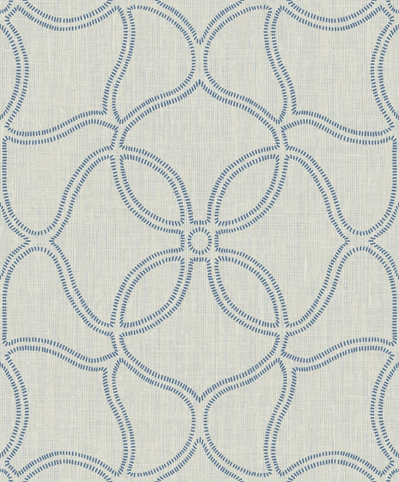 Seabrook Designs Geo Lattice Ocean Blue And Tan Wallpaper Sample 2011502