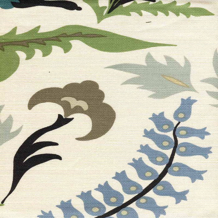 Quadrille Stitched Floral Multi Brown Green Taupe Fabric Sample 306542F