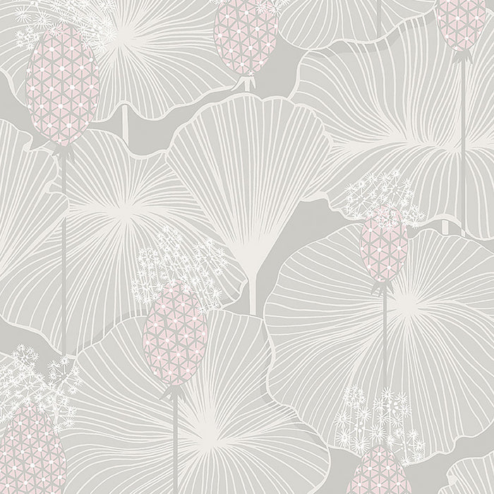 Schumacher Umbrella Leaves Grey Wallpaper Sample 3120