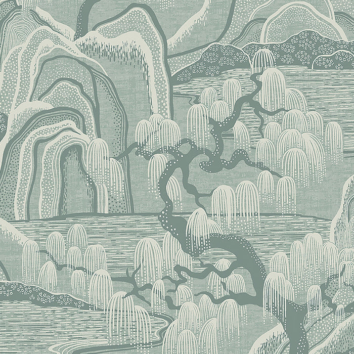 Schumacher Indigo Garden Mineral Wallpaper Sample 3131