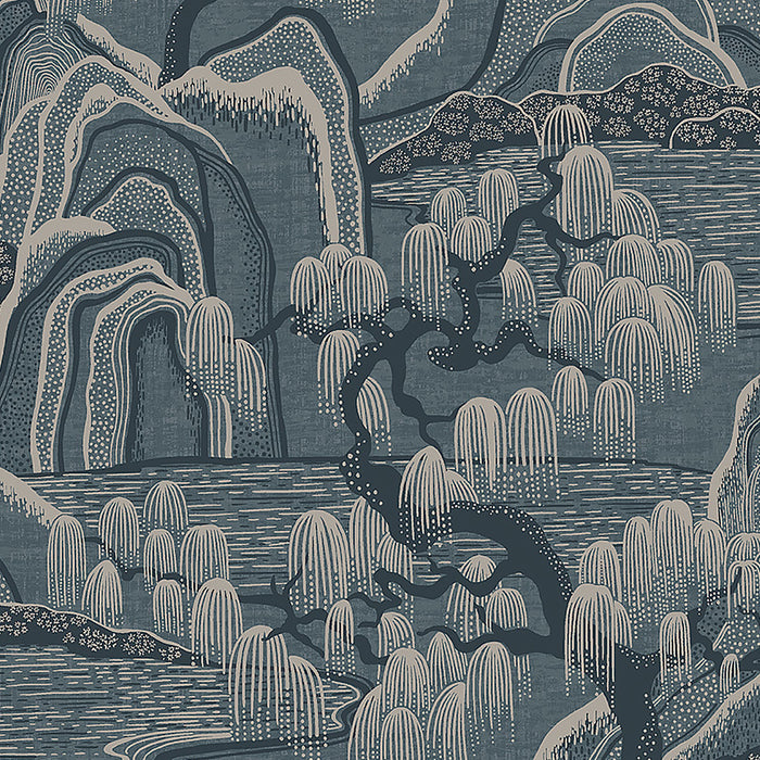 Schumacher Indigo Garden Blue Wallpaper Sample 3133