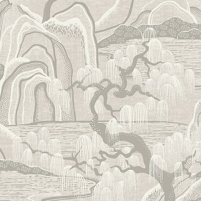 Schumacher Indigo Garden Grey Wallpaper Sample 3134
