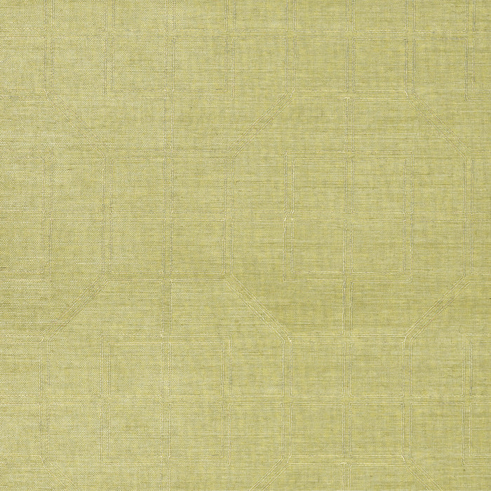 Schumacher Linyi Embroidered Fret Sisal Celery Wallpaper 5003551