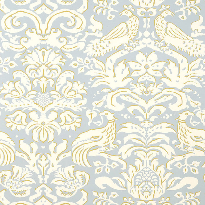 Schumacher Aldwyn Damask Robin's Egg Wallpaper Sample 5003610