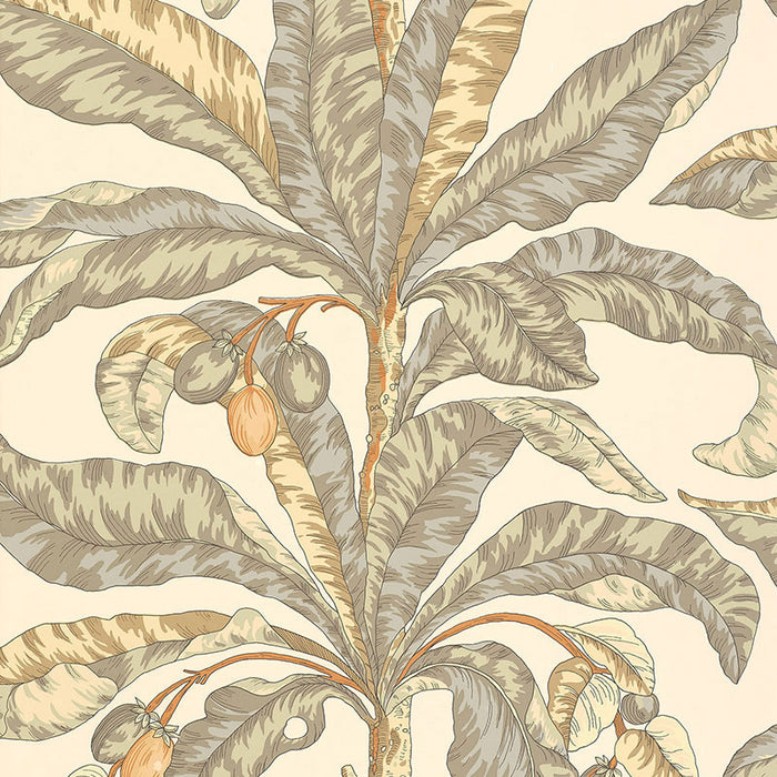 Schumacher Blair House Palm Vanilla & Aqua Wallpaper Sample 5004060