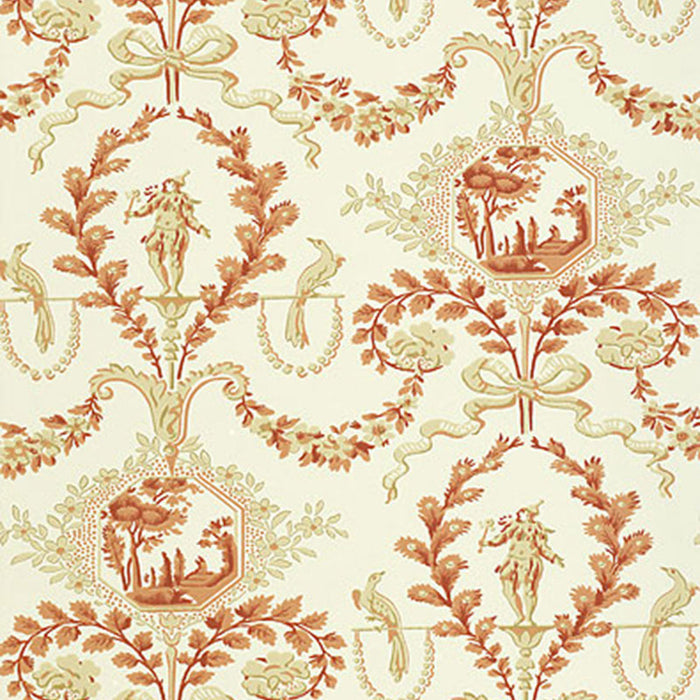 Schumacher Jester Arabesque Terra Cotta Wallpaper Sample 5004111