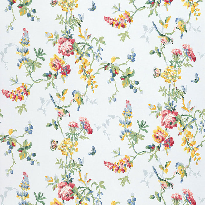 Schumacher Chickadee Floral Sky Wallpaper Sample 5004362