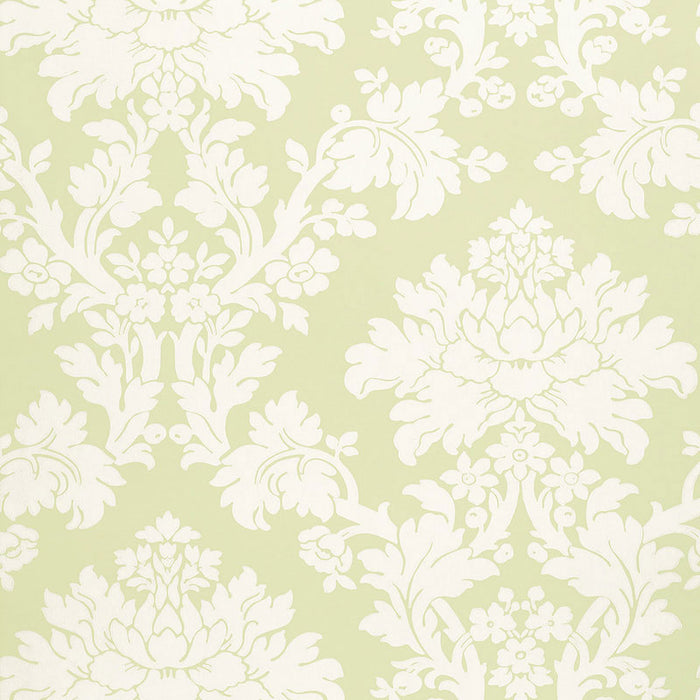 Schumacher Tierni Damask Celery Wallpaper Sample 5004462