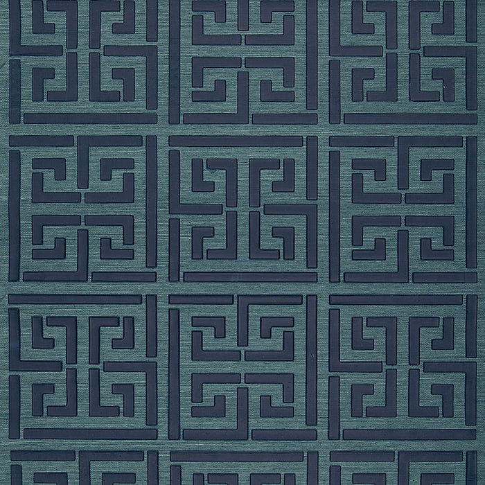 Schumacher Greek Key Sisal Peacock Wallpaper Sample 5005691