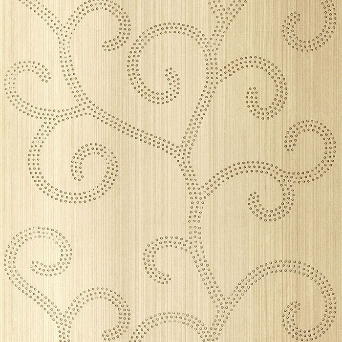 Schumacher Raindrop Scroll White Gold Wallpaper Sample 5005702
