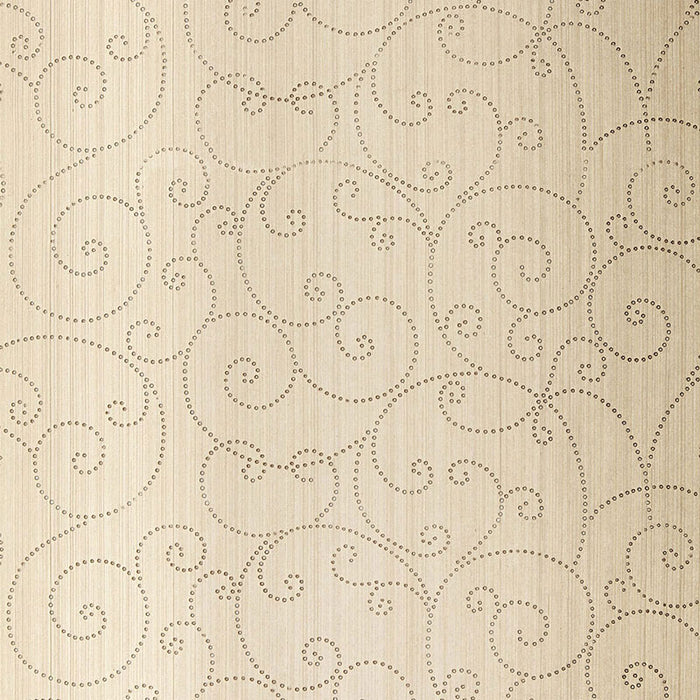 Schumacher Beaded Scroll Aged Silver Wallpaper Sample 5005720