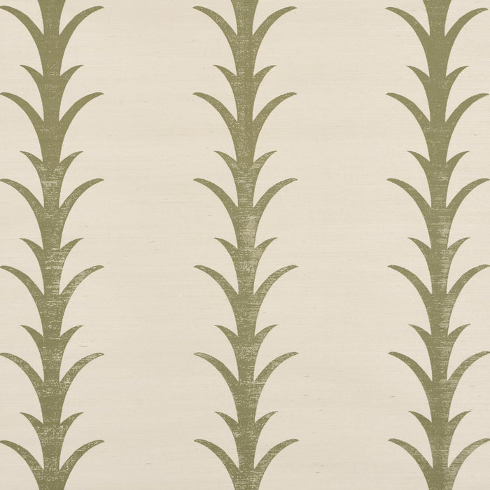 Schumacher Acanthus Stripe Sisal Olive Wallpaper 5006058