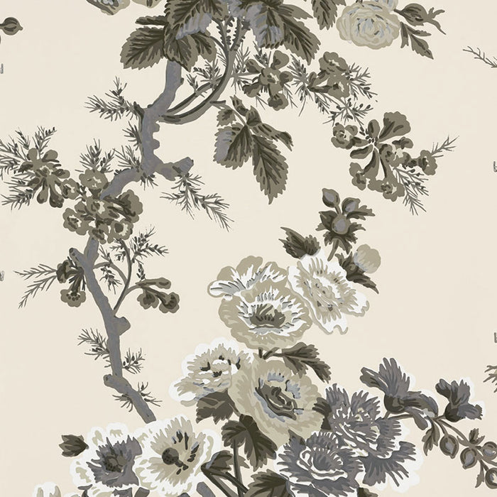 Schumacher Pyne Hollyhock Charcoal Wallpaper Sample 5006920