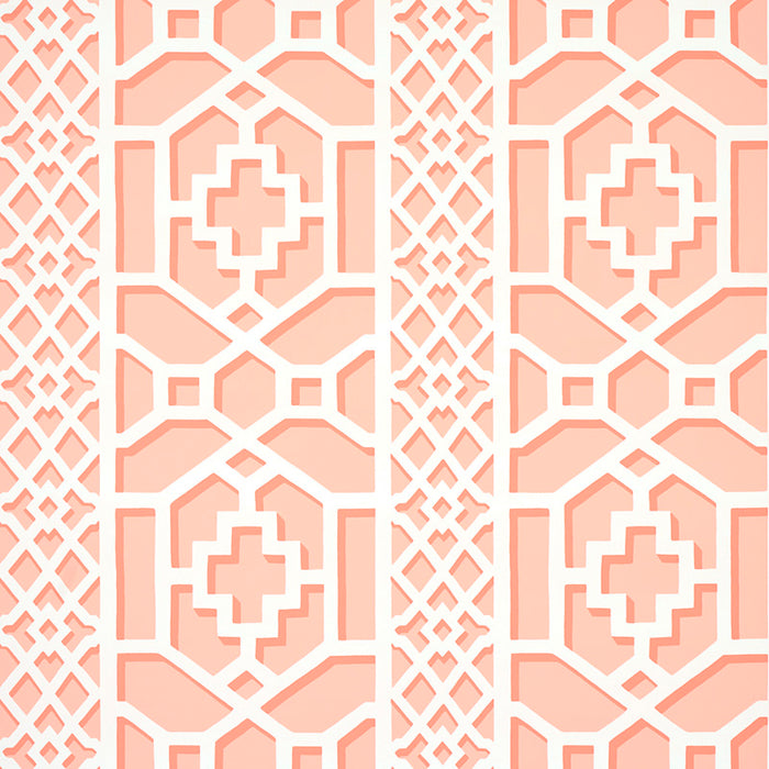 Schumacher Zanzibar Trellis Coral Wallpaper 5006946