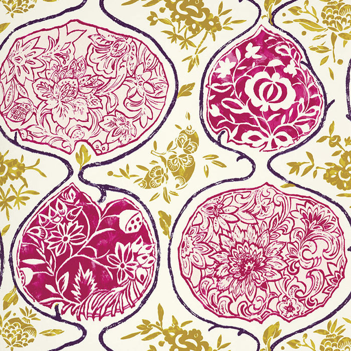 Schumacher Katsugi Fuchsia & Chartreuse Wallpaper Sample 5006963
