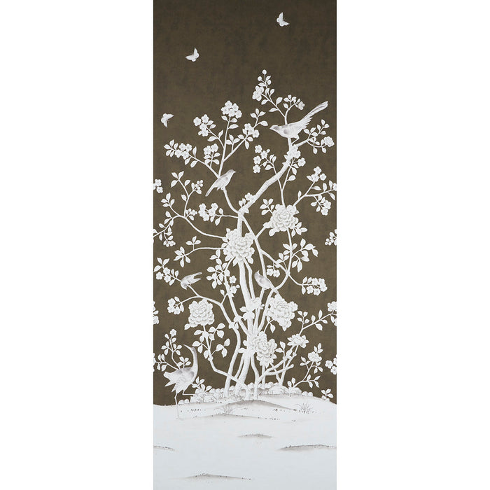 Schumacher Chinois Palais Panel Chocolate Wallpaper Sample 5007129