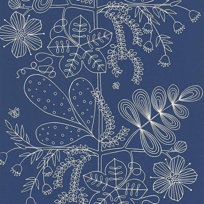 Schumacher Blommen Marine Wallpaper Sample 5007493