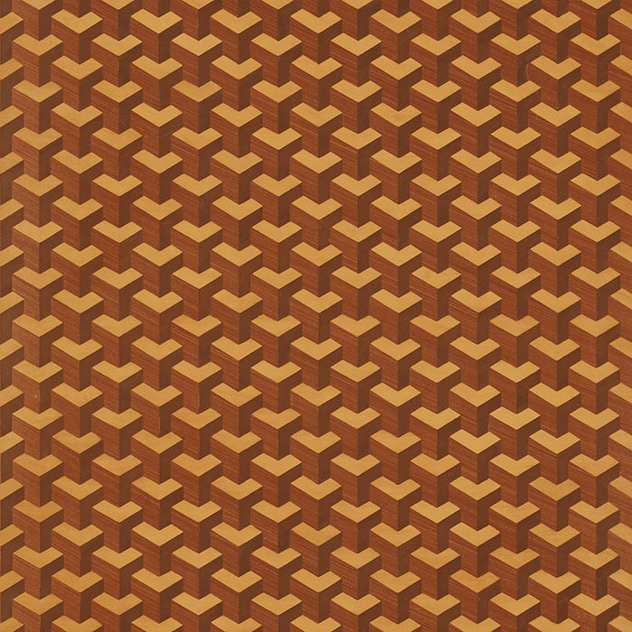 Schumacher Angolo Hand Painted Marquetry Maple Wallpaper Sample 5008201