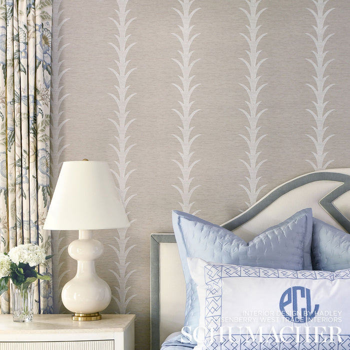 Schumacher Acanthus Stripe Vinyl Limestone Wallpaper Sample 5008590