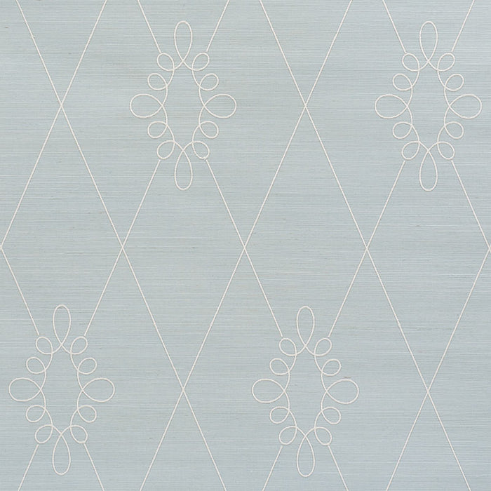 Schumacher Sylvie Embroidered Sisal Water Blue Wallpaper 5009271